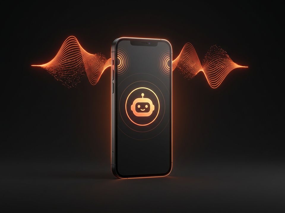 A phone on a call with an AI, sound waves around it